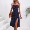 2026 summer new European and American printing suspender slit polka dot dress waist elegant women's clothing