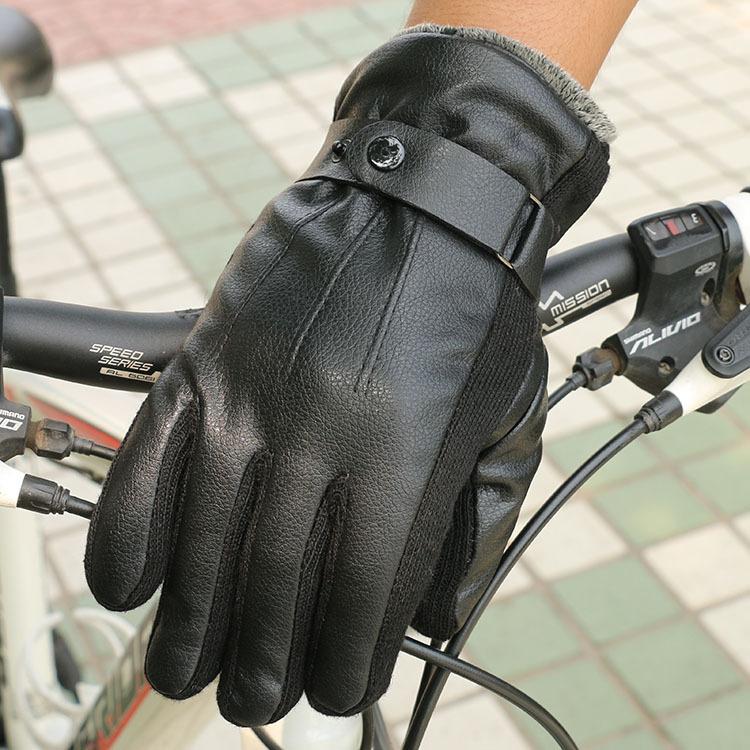 Warm Gloves In Autumn and Winter Men and Women Outdoor Riding Cold and Windproof Winter Plus Velvet Thickened PU Leather Touch Screen Gloves
