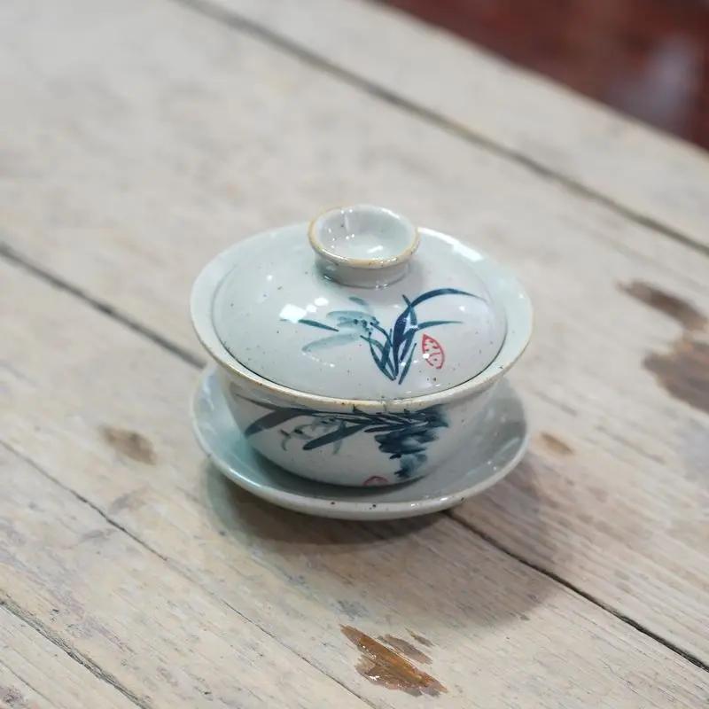 Handpainted Chinese Sancai Gaiwan Pottery Tea Cup Bowl Kung Fu Teacups Home Decor Ceramic Teaware Tea Tureen Set