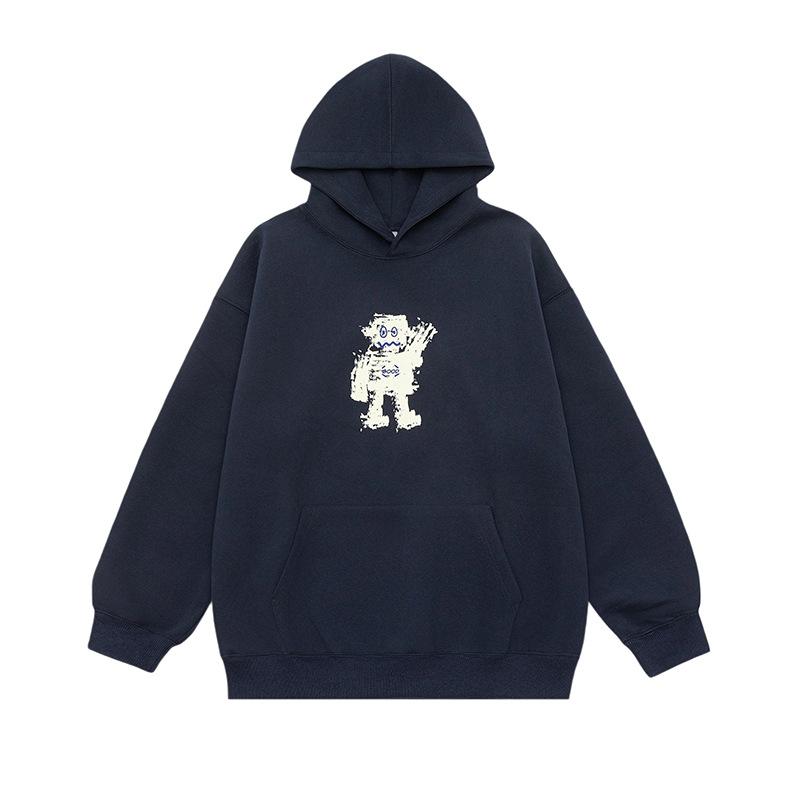 New Autumn Fun Pattern Printed Hooded Sweatshirt for Men and Women Couples Loose Jacket