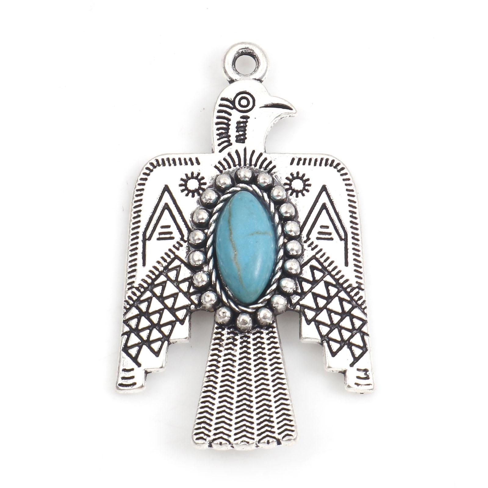 

5PCs Antique Blue Thunderbird Bohemian Pendants Silver Color Resin Cabochons Charms For DIY Necklace Jewelry Making Findings