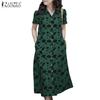 ZANZEA Women Casual Turn Down Collar Short Sleeve Floral Shirt Dress