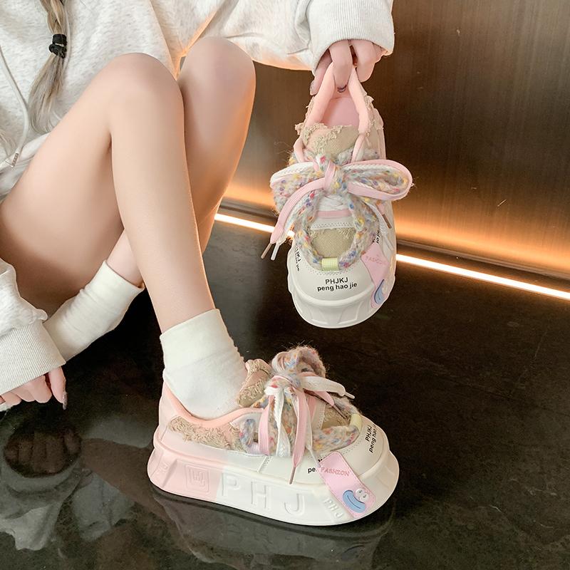 Mode 5CM Designer Papa Schuhe für Frauen Mädchen Glück Plattform Vulkanisierte Schuhe Damen Bunte Runde Kopf Casual Weibliche Lace Up schuhe
