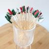 Three-Color Christmas Tree Fruit Picks: 100-Piece Pack - Green Fir Tree Shape Bead String Disposable Bamboo Skewers.