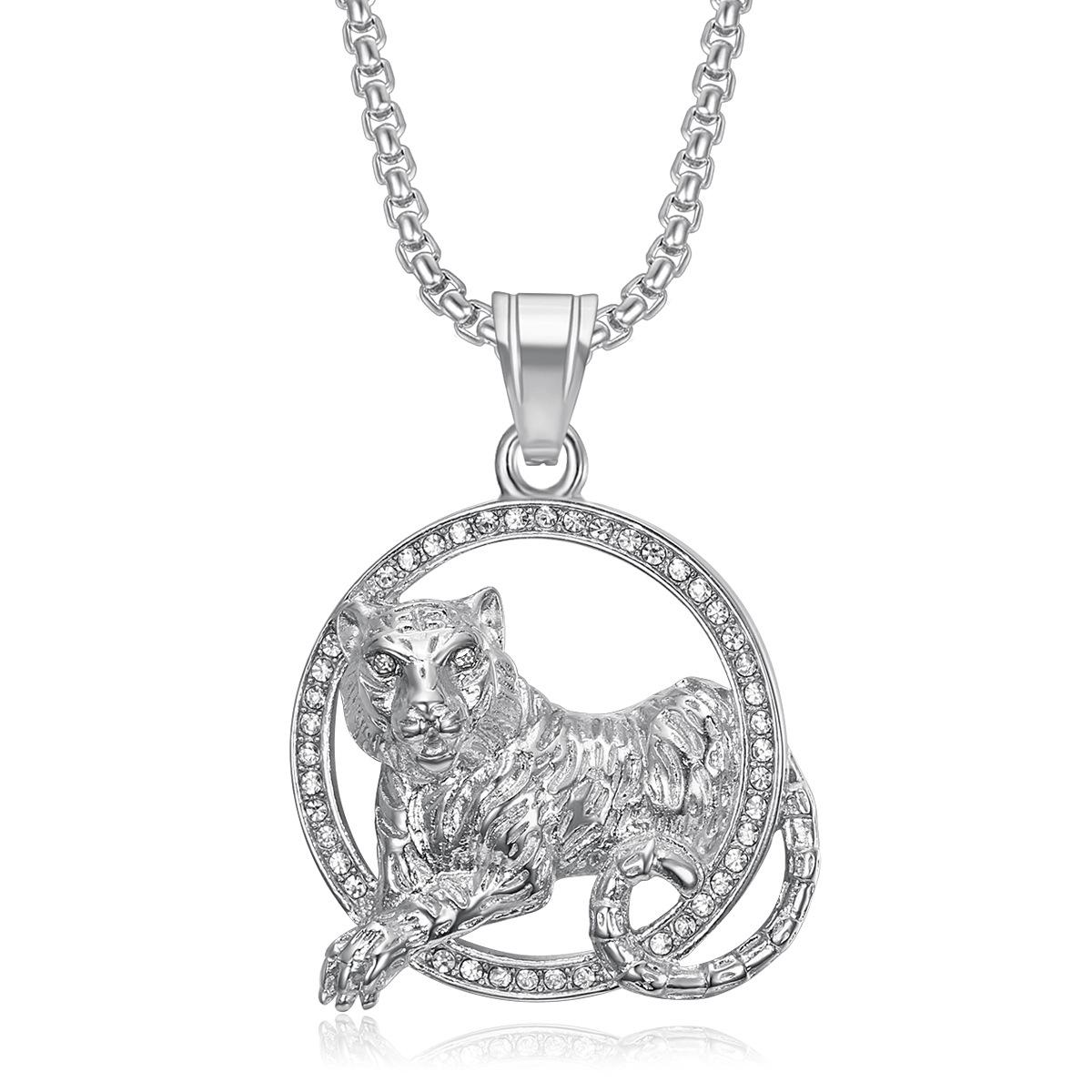 2026 Jewelry Fashion Trend Pendant Necklace Men s Jewelry Necklace Gold Plated Diamond Inlaid Red Eye Zodiac Tiger Pendant Necklace 60CM
