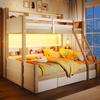 Stapelbed, 90x200cm+140x200cm, Ladder, Beschermrand, Open Vakken, Positie Ladder Optioneel, 1 Lade, LED Verlichtingsstrip, Zonder Matras, Wit + Naturel