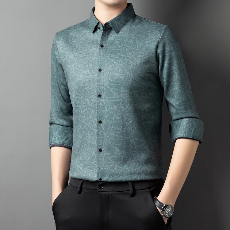 New Winter Men's Velvet Shirt Trendy Printed Middle-aged Dad's Loose Thickened Warm Casual Shirt