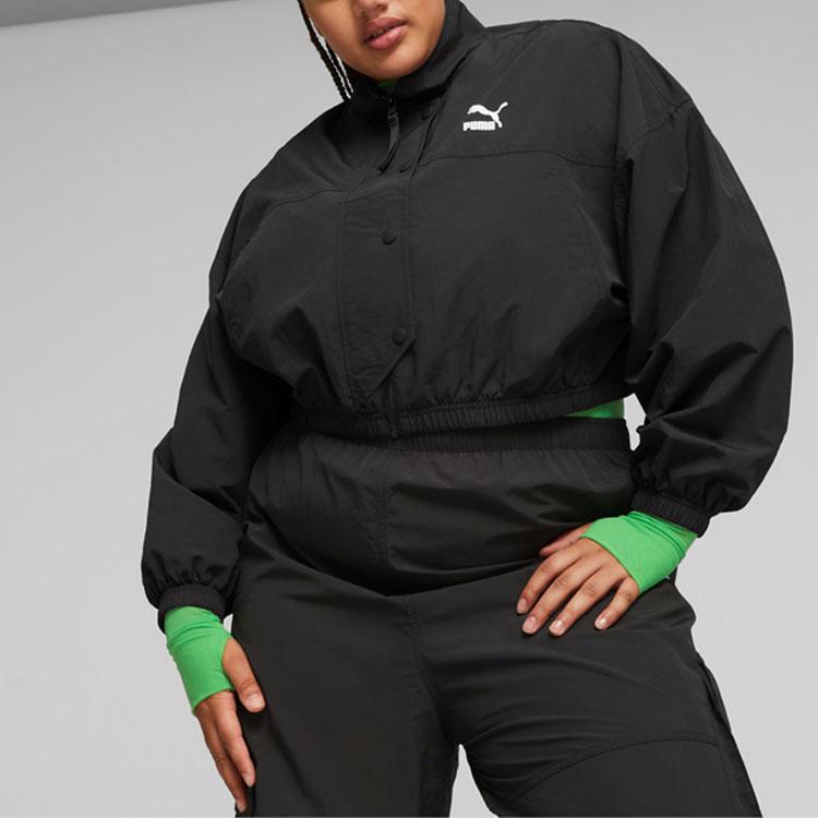 Puma Dare To Cropped Woven Jacket Logo Print Women Jacket Black 621436-01