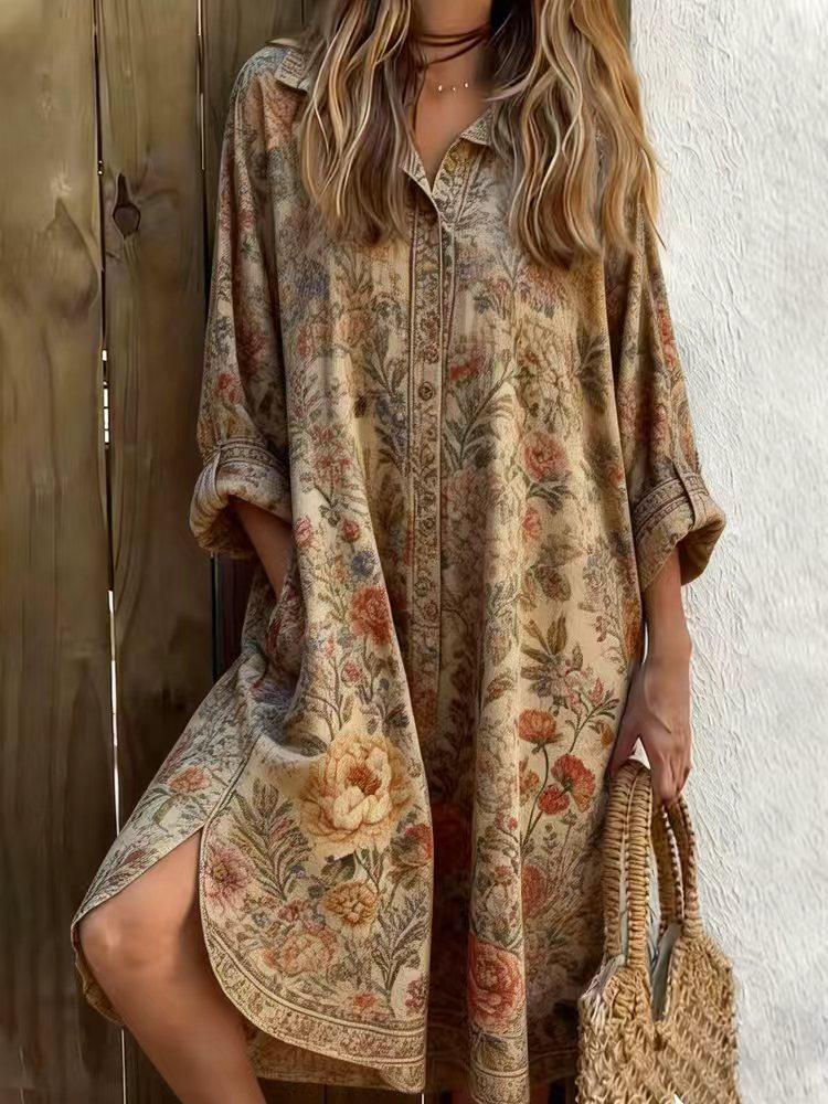 2026 European & American Women's Summer Casual Loose Printed Short-Sleeve Shirt Dress