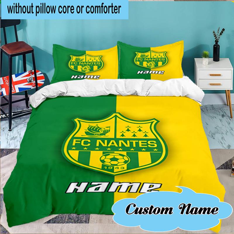 Custom Name Nantes Football Crest Bedding Set 3pcs, Bedding Set Including 1pc Duvet Cover And 2pcs Pillowcases for Bedroom, Dormitory Gift
