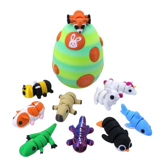 Dragon Egg with Mini Animals 3D Printed Articulated Animal Figurines Inside Egg Pocket Pet Fidget Toy for Kids Gift Easter Basket Stuffers