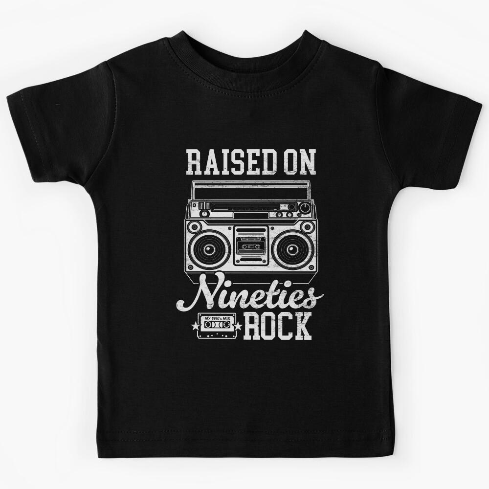 Raised on 90 s Rock: Funny Vintage Boom Box and Cassette Tape Kids T-Shirt 160