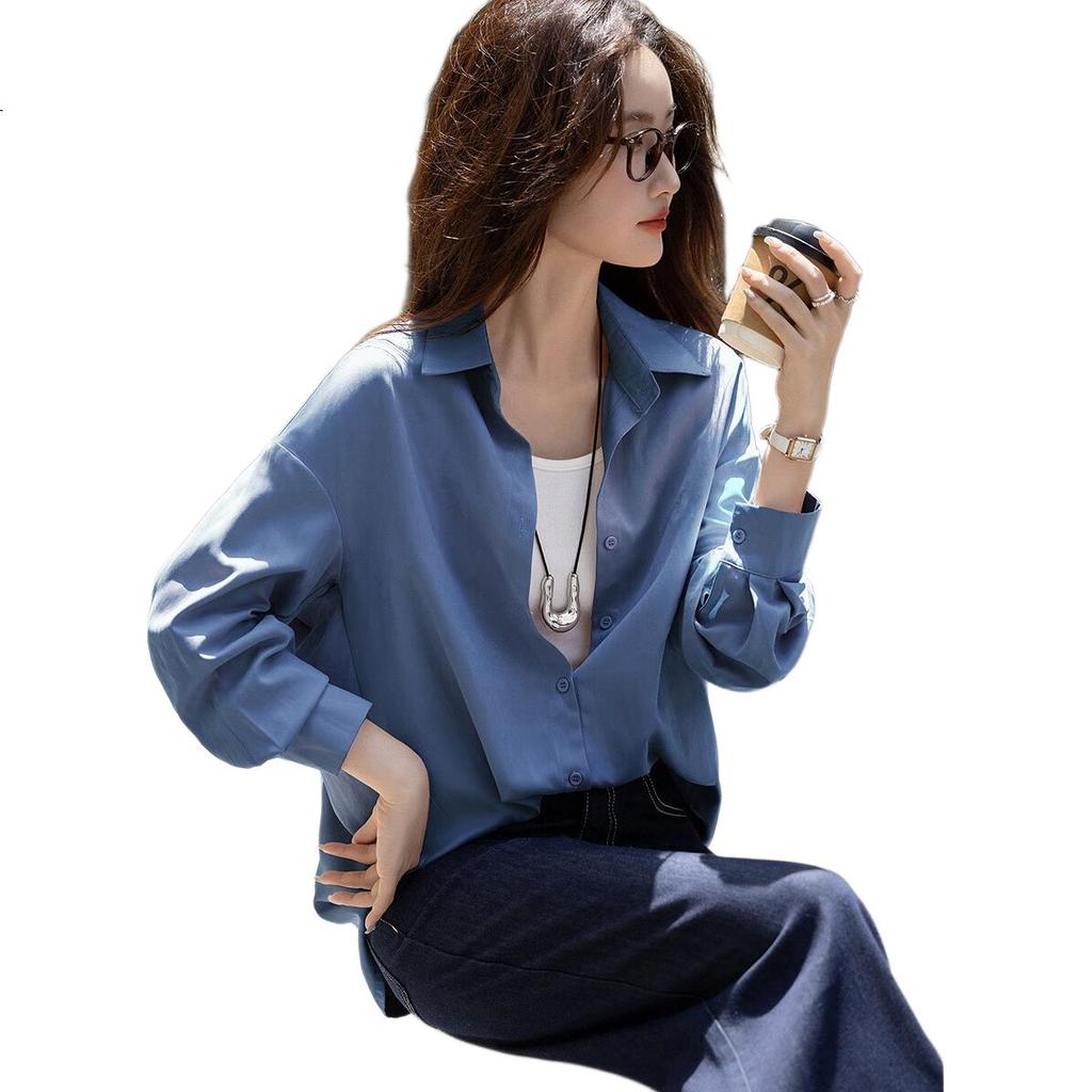 Demana Double-Sided Velvet Autumn Commuter Loose Fit Drop Shoulder Shirt Slimming Petite Lightweight Blouse for Women