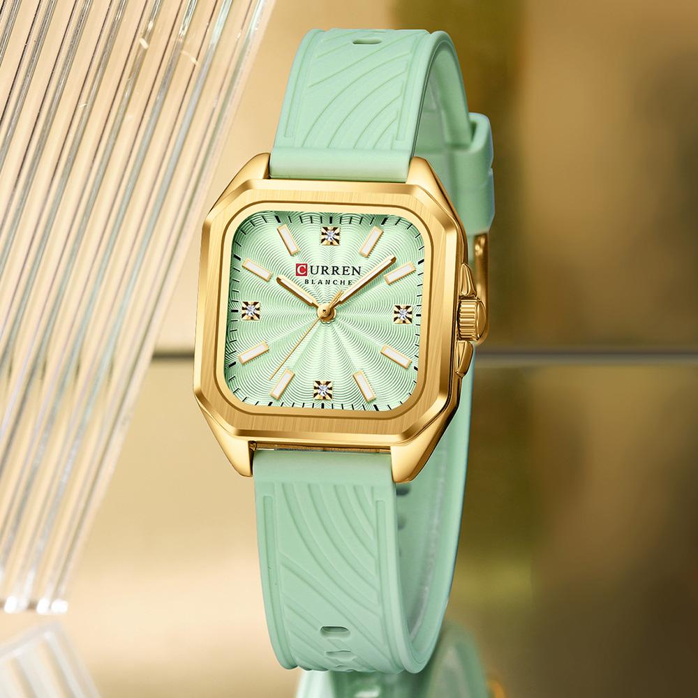CURREN Elegant Women's Watches Luxury Women's Fashion Quartz Watches Silicone Band Square Dial Watches Ideal Gift for Women