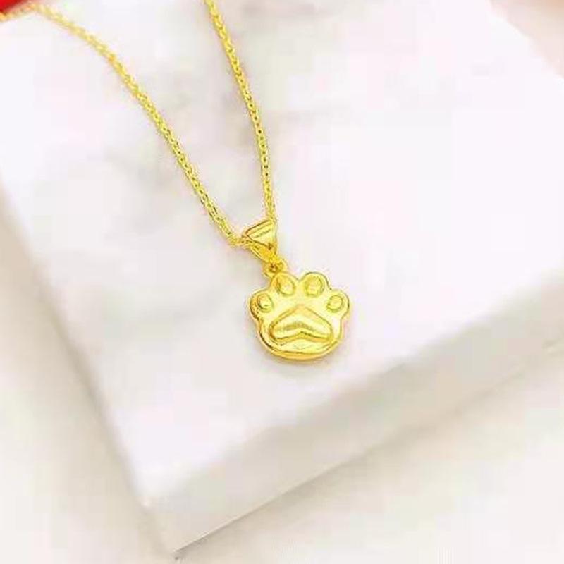 Vietnamese Sand Gold Kitten Paw Pendant Necklace, Gold-Plated Copper, Cute Cartoon Design for Girlfriend