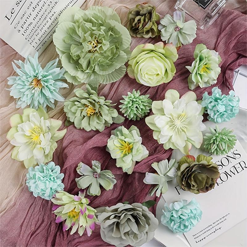 Artificial Flowers Head Silk Fake Flowers for Home Decor Wedding Marriage Decoration Bride DIY Craft Gifts Garland Accessories