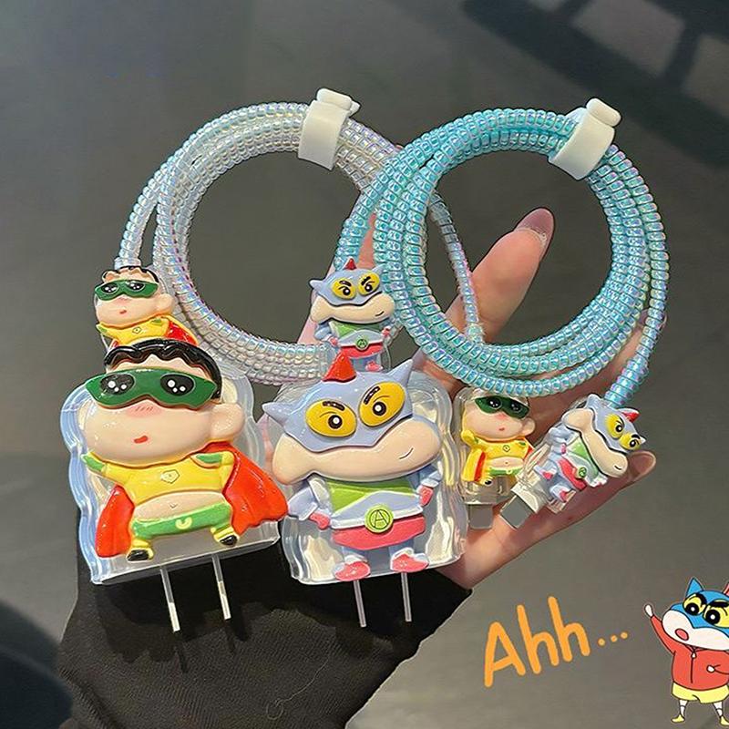 3D Crayon Shin-Chan Charger Data Cable Protector Case Winder Kits For Iphone Ipad 18W 20W Protective Cover Data Line Anti-Break