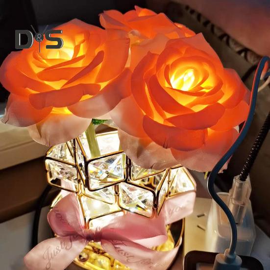 LED-Nachtlicht, wiederaufladbar, kabellos, Rosenlicht, 3 Beleuchtungsmodi, dimmbar, Blumenlampe, romantische Schlafzimmerdekoration