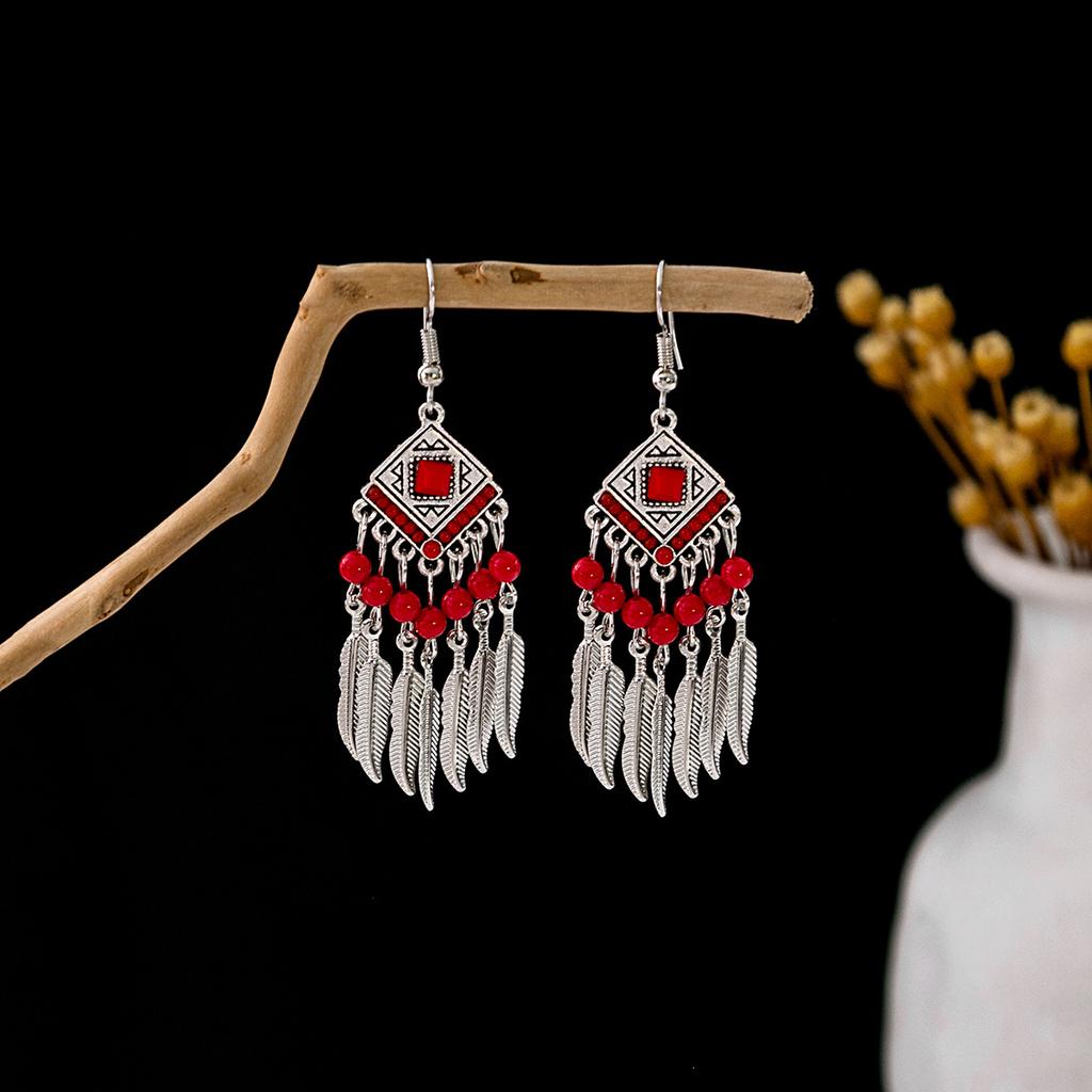 Bohemian Fringed Turquoise Earrings, Retro Minority Style Earrings, Personalized Temperament Earrings.
