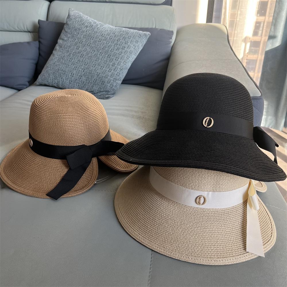 Elegant Bow Straw Bucket Hat Women's Summer Travel Sun Protection Sun Hat Foldable Beach Basin Hat