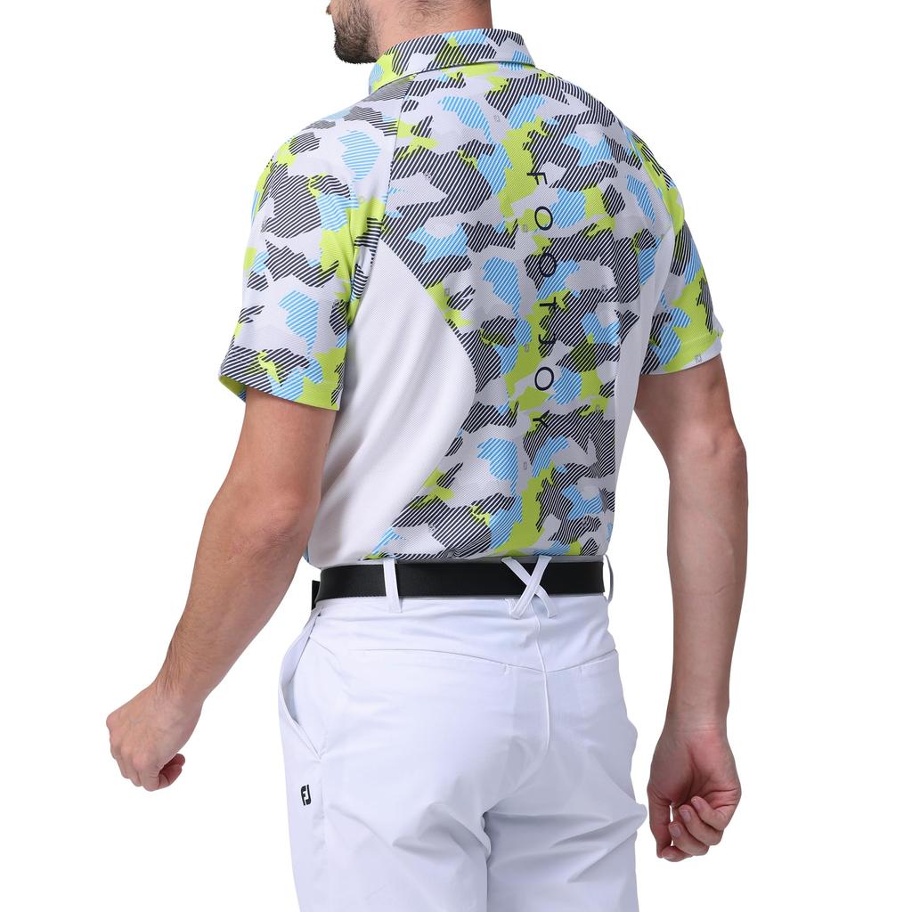 FootJoy Men's Multicolor Camo Short Sleeve Shirt, Neo Blue, Size Small (FJ-S24-S07, 81810-S)