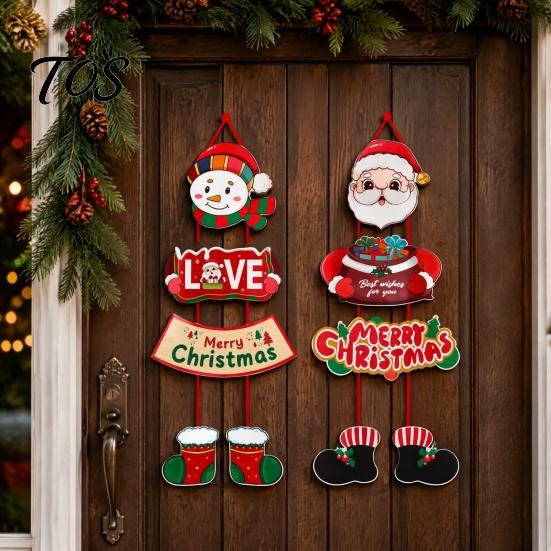 Christmas Home Atmosphere Decor 1 Pair Hanging Banner Porch Sign, Merry Snowman Santa Claus Indoor Corridor Penguin Pattern Backdrop for Front