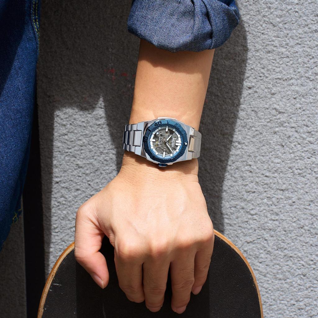 Megir Luxusní mechanické pánské hodinky Skeleton ciferník Business volnočasové náramkové hodinky Plně automatické náramkové hodinky Hodiny Relogio Masculino 8606