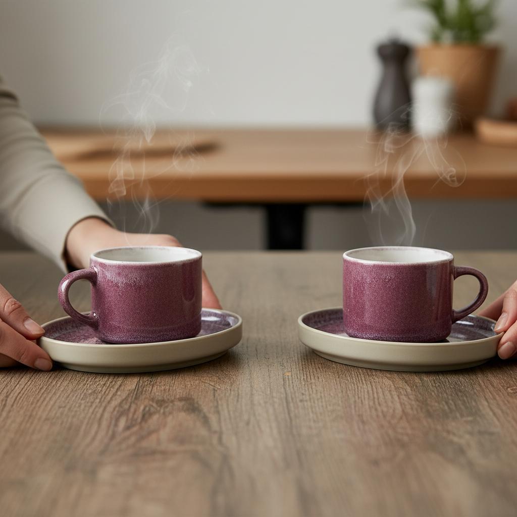 COFFEE CUPS WITH SAUCERS SET FOR COFFEE AND TEA 200 ml PLUM Ø 8.5 cm