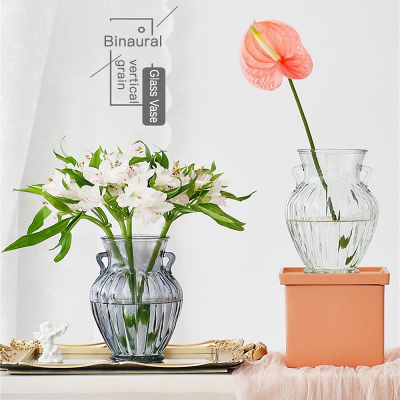 Binaural Vase Safe Glass Home Decoration For Photography Decoration Flower Vase Clear Vertical Strip Vase Glass Vase Simple