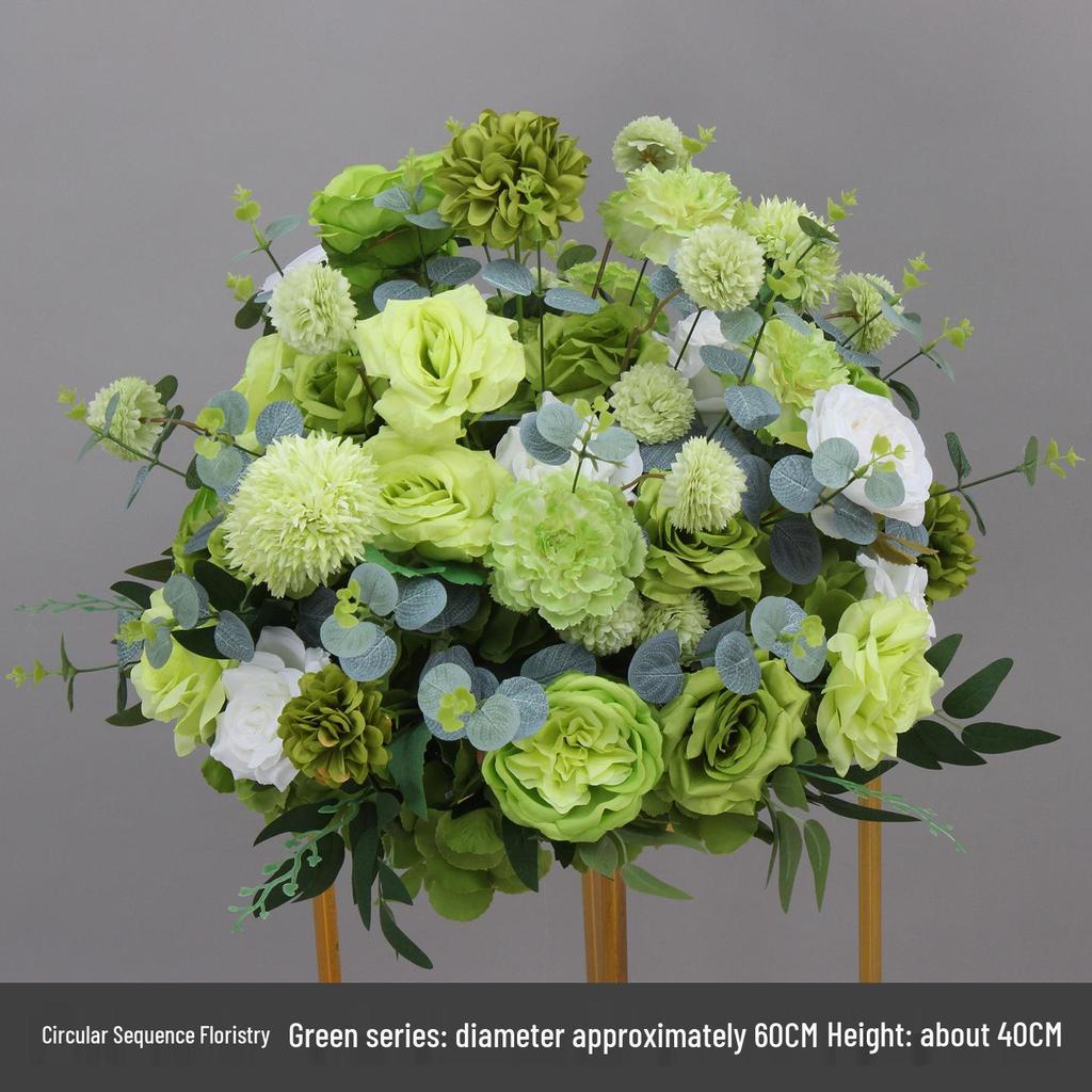 Simulated Silk Floral Arrangement: Round Flower Ball for Aisle, Table, or Wedding Stage Decoration.
