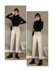Women's Black Wool Fleece-Lined High Waist Loose Straight-Leg Harem Pants for Autumn and Winter