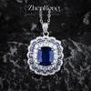 Women Jewelry Set Simulated Emerald Royal Blue Sapphire Pendant Open Ring Micro Inlaid Earrings
