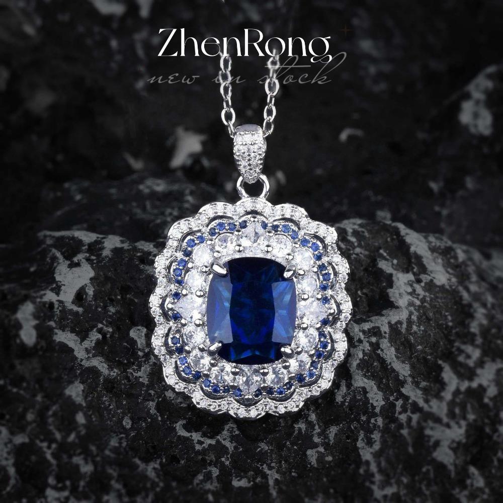 Women Jewelry Set Simulated Emerald Royal Blue Sapphire Pendant Open Ring Micro Inlaid Earrings