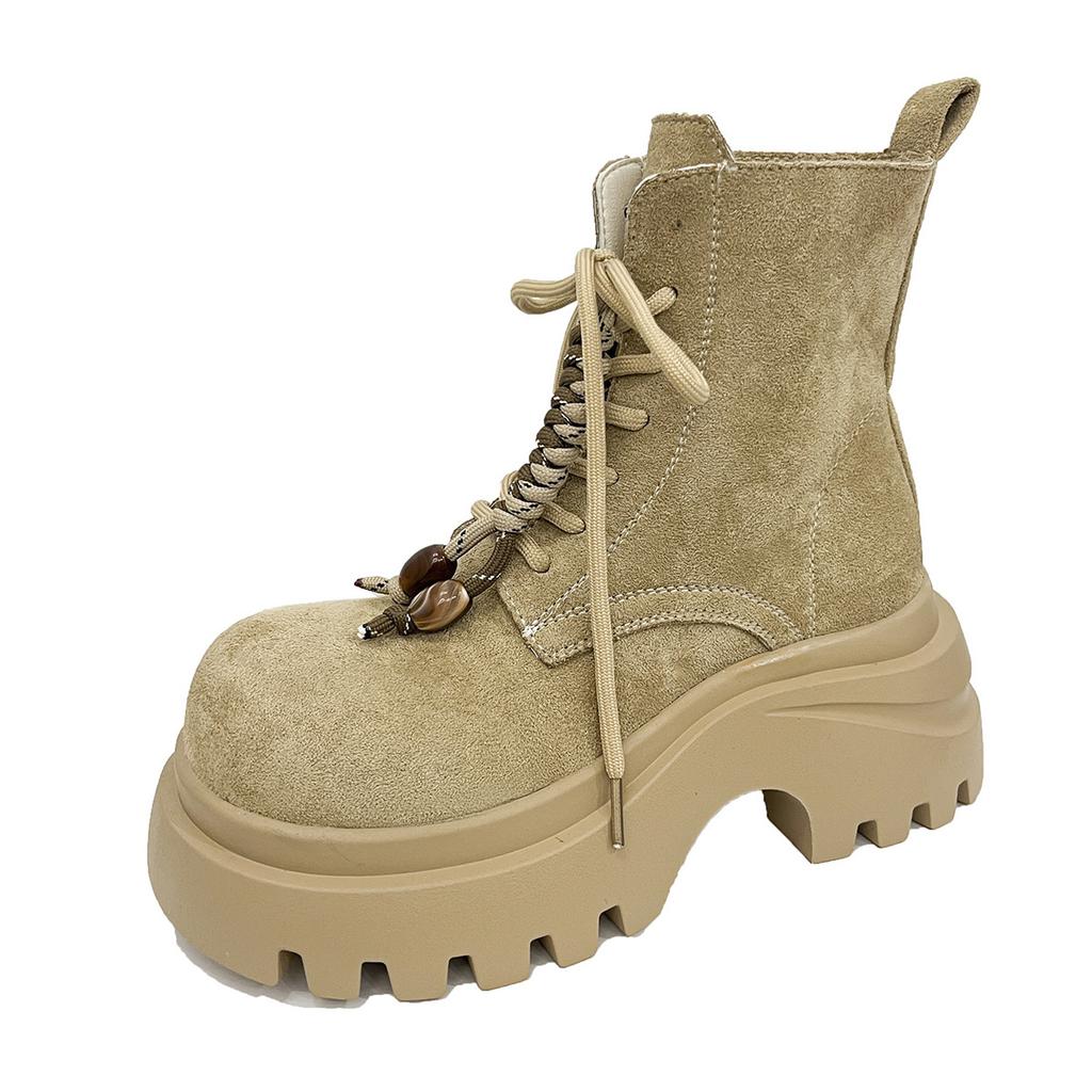 Thick-soled Heightened Big-headed Ugly Cute Martin Boots Women's 2025 New Autumn and Winter Fringed Locomotive Boots Short Boots Rhubarb Boots