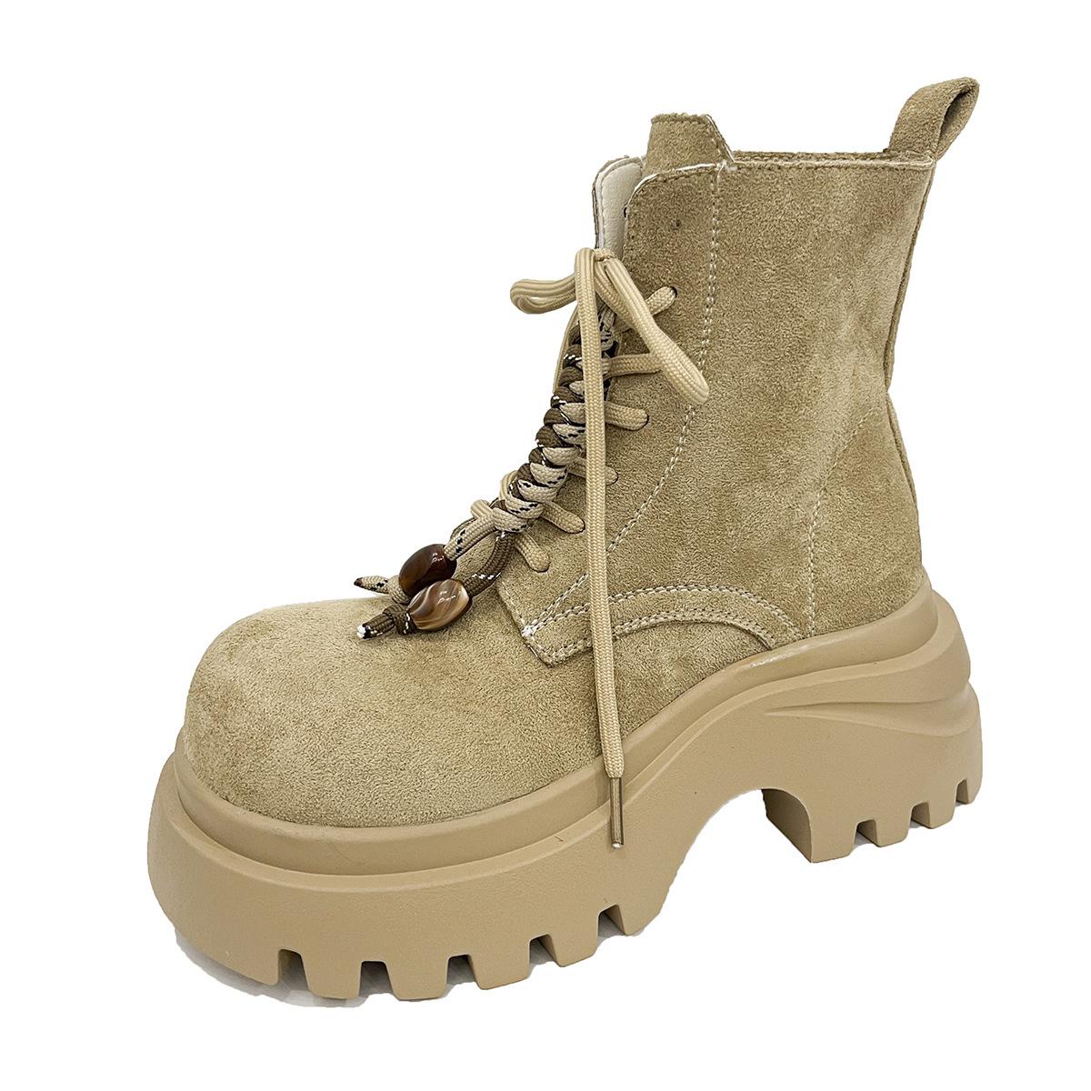 

British style retro platform Martin boots women s 2025 new small man taller and thinner fringed locomotive rhubarb boots 40 хаки