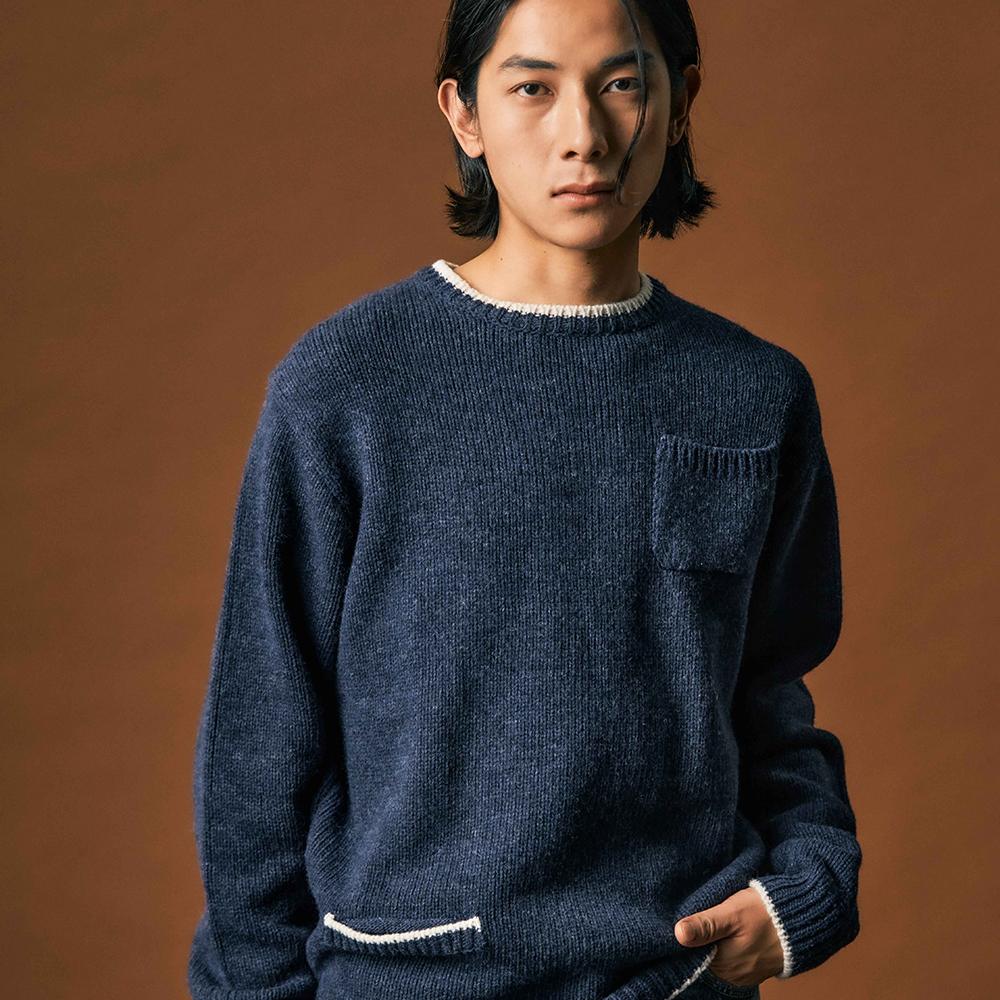 Edward Max Two-Pocket Round Neck Knit (Navy) L