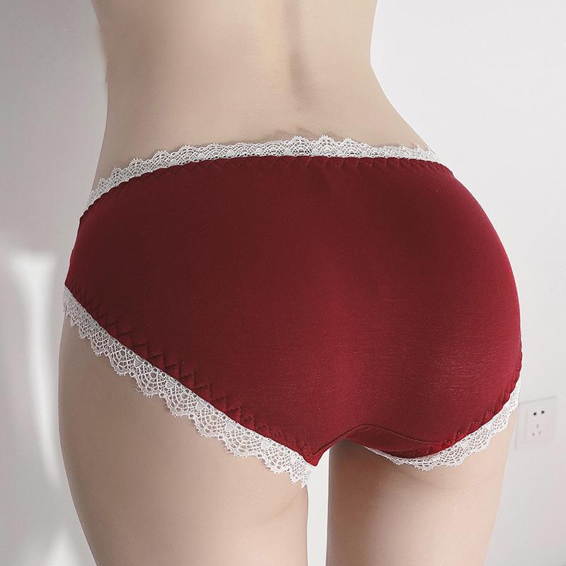 Sexy Höschen für Damen mit mittlerer Taille, Spitze, süß, einfarbig, nahtlos, antibakteriell