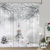 Cute Snowman Snowflake Shower Curtain with Grey Winter Forest Pattern, Waterproof Xmas Holiday Bathroom Decor Set for Home
