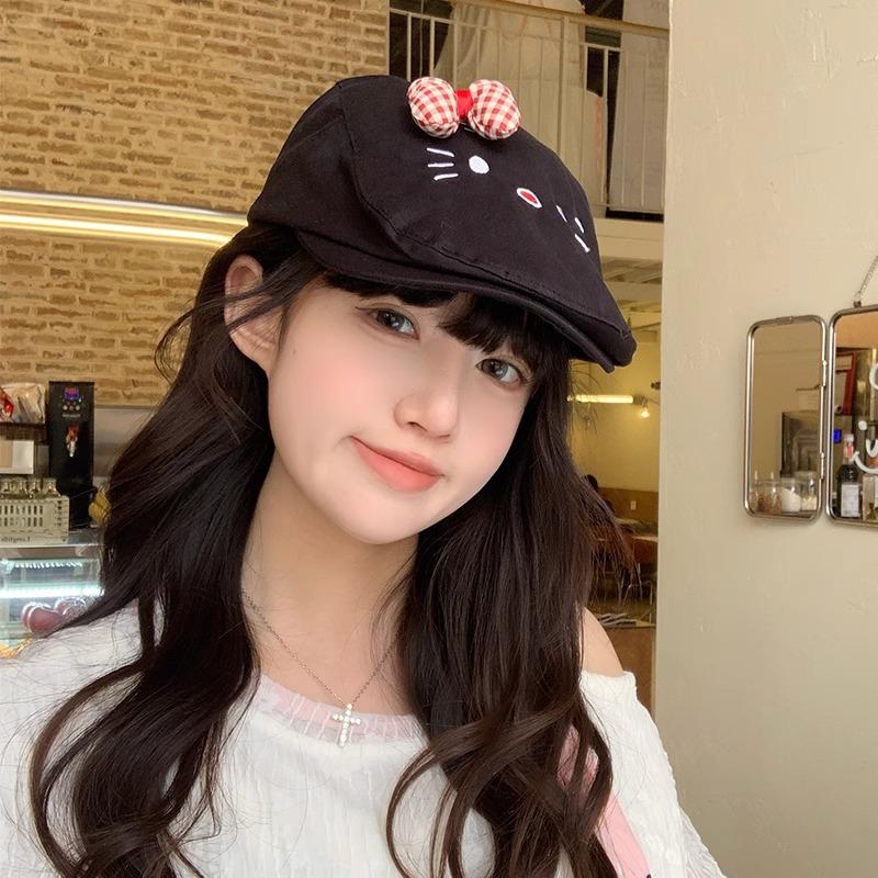 Spring and summer thin cute bow cat forward hat female Korean version versatile reverse wear forward hat show face small hat