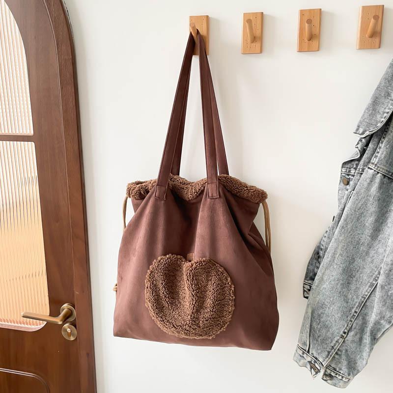 

2025 autumn new retro suede cute embroidered shoulder bag apple bundle large capacity bag tote bag