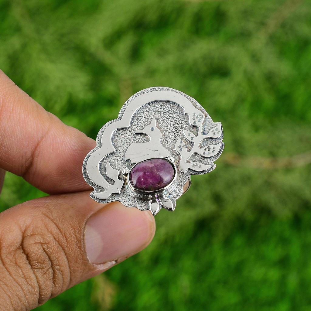 Mothers day Deal Sterling Silver Oval Rhodonite Stone Promise Statement New Ring