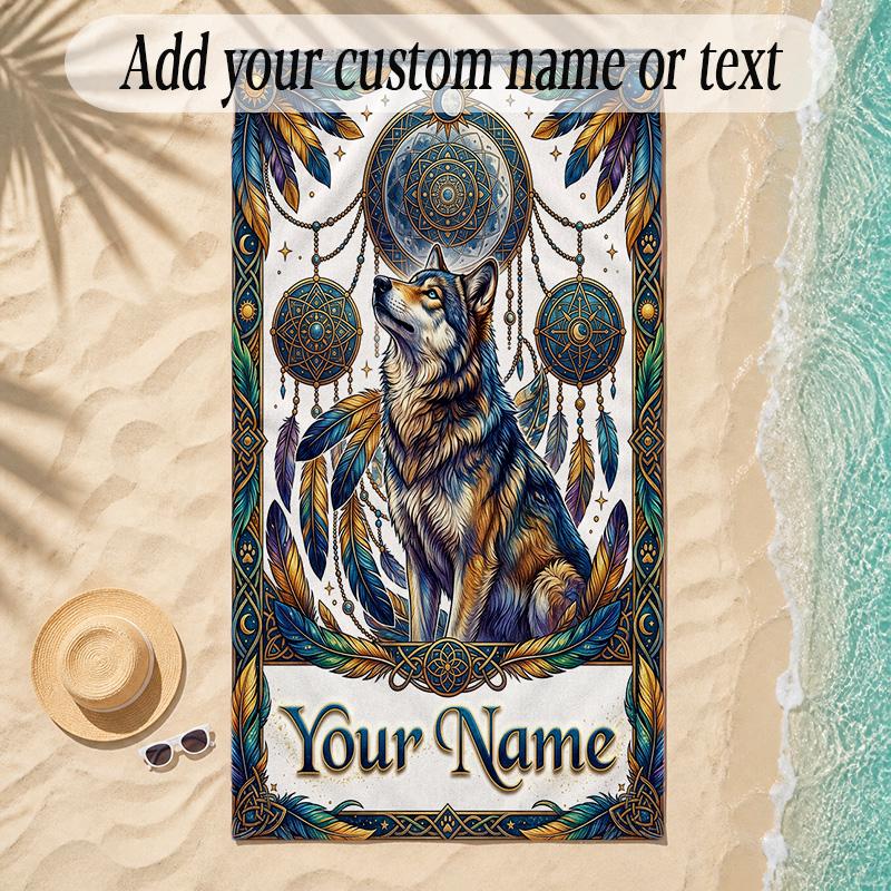 Fox Theme Soft Beach Towel Personalized Custom Name Text Towel Portable for Beach Pool Travel