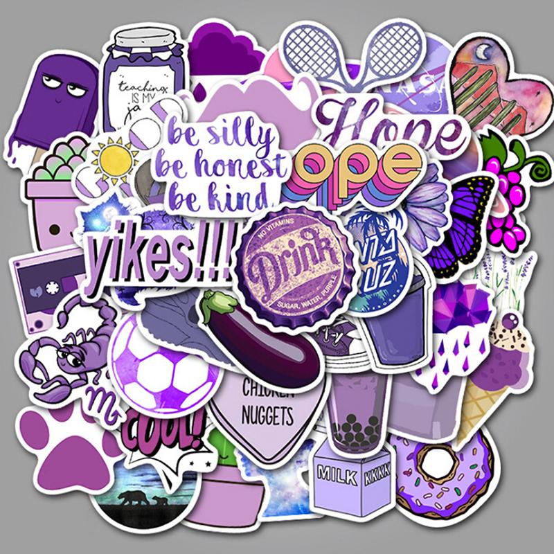 50Pcs Cartoon Purple Stickers Diy Suitcase Laptop Guitar Bicycle Car Decals