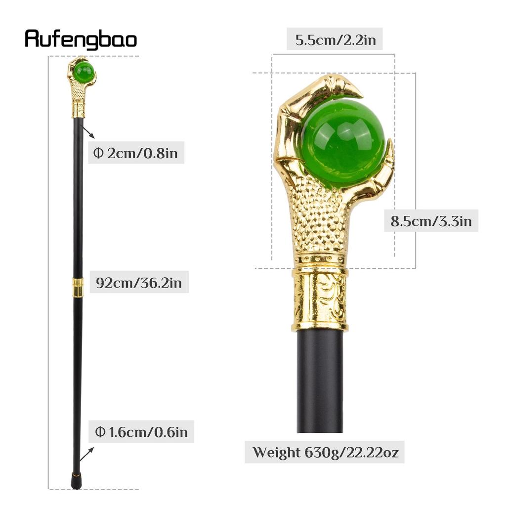 Dragon Claw Grasp Green Glass Ball Golden Walking Cane Fashion Decorative Walking Stick Cosplay Cane Knob Crosier 93cm