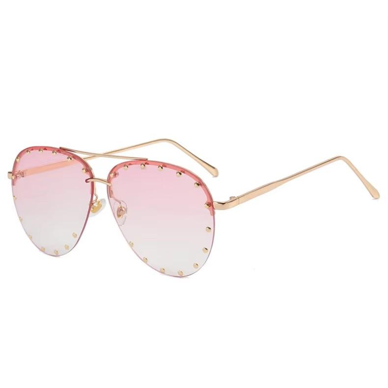 2023 Fashion Rivet Rimless Women Sun Glasses UV400 Custom Logo Classic Metal Double Bridge Men Shade Sunglasses