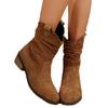 New Large Size Pointed Middle Help Thick Heel Martin Boots Versatile Western Cowboy Style Retro Suede Fashion Boots Women