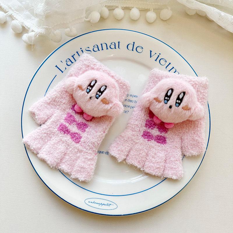 Autumn and Winter Korean Children's Knitted Writing Gloves Warm and Cold Proof Five Finger Gloves Kirby Cycling Gloves