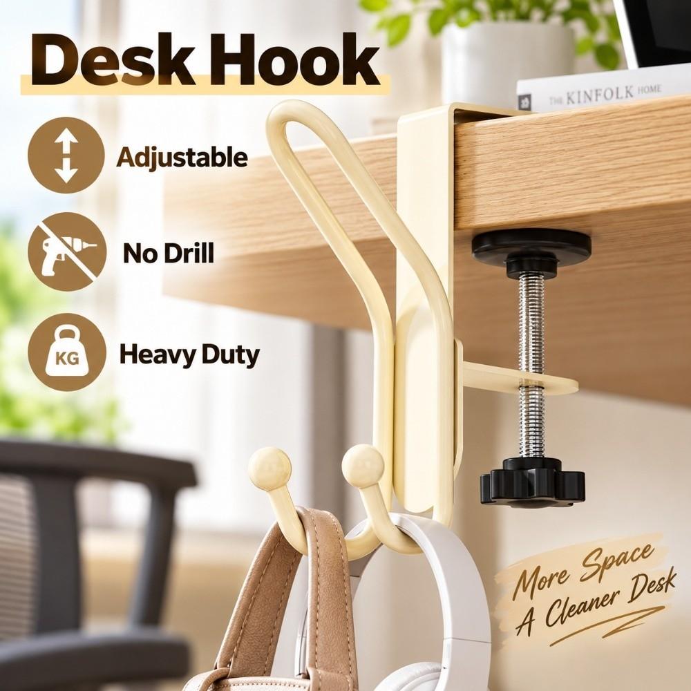 No Drill Backpack Hook Rotatable Table Edge Hook Multi Functional Desk Hook  Dormitory