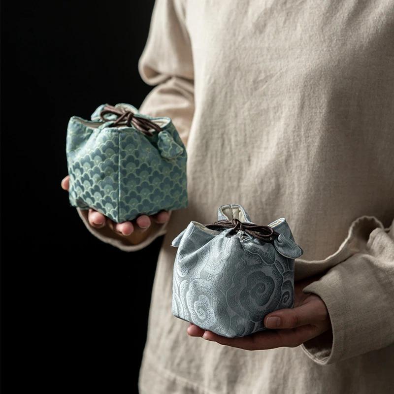 Chinese Style Embroidered Travel Tea Set Storage Bag Kung Fu Tea Set Cup Bag Teaware Accessories Sets Bags Protect Cup 2025 New