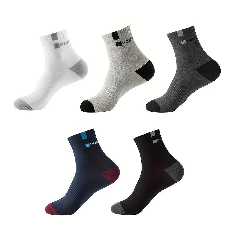 Men'S Polyester Sports Socks - Breathable, High Elasticity, Solid Color, Knit Fabric, Non-Iron, Outdoor Running Socks with Stylish Lettering